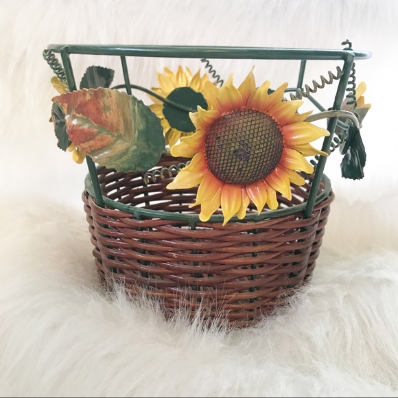 Other - Sunflower metal & wicker basket